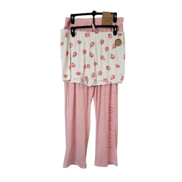 Rae Dunn Peach and Pink White Striped Shorts and Jogger Pajama Pants Set NWT - Picture 1 of 15